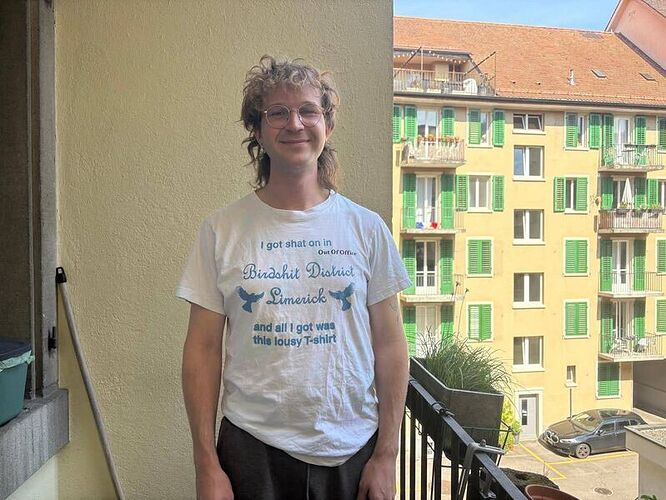 Linus Küng from Bern, Switzerland, made a stop by the 'Birdshit District' on his way to the Féile Na Gréine DIY festival in Limerick.