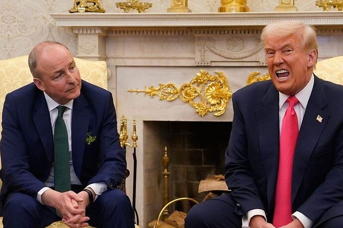 Taoiseach Micheál Martin with US President Donald Trump chat in the White House during St Patrick's Day celebrations this year. Photo: PA