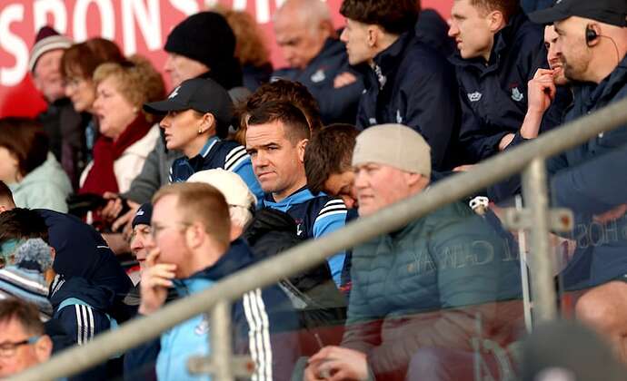 Ger Brennan watches from the stands after receiving a red card in Dublin's league game against Galway in March. Photograph: James Crombie/INPHO