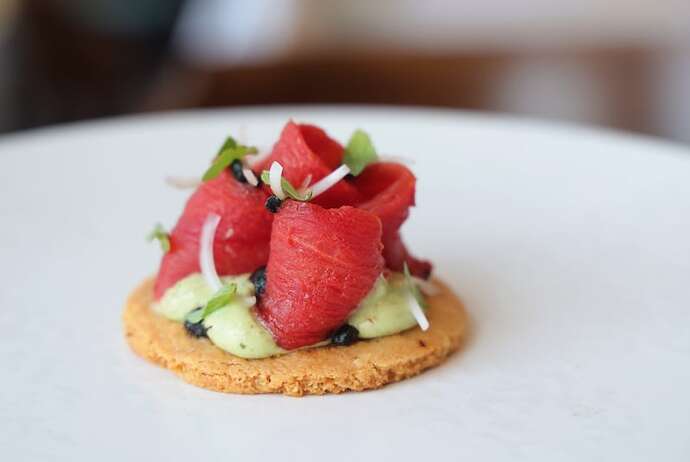 Mamó's summer tomato tart, Coolea sablé, basil ricotta and black garlic. Photograph: Bryan O'Brien/The Irish Times