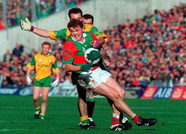 Anthony Finnerty in action for Mayo against Meaths Paddy Reynolds during the 1996 All-Ireland SFC final replay at Croke Park. Photo: Sportsfile