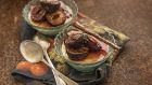 Orange panna cotta, roasted figs, plums and thyme|140pxx79px